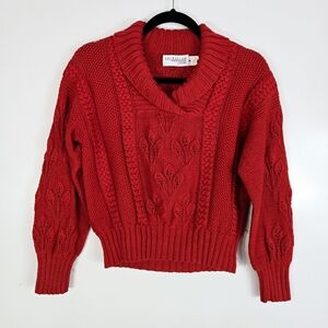 Nordstrom Pima Cotton Cable Knit Sweater‎ Red Cowl Neck Handknit Peru Size M